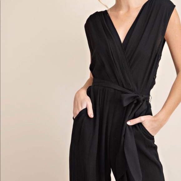 NEW Black OverLapped JumpSuit - Picture 3 of 4